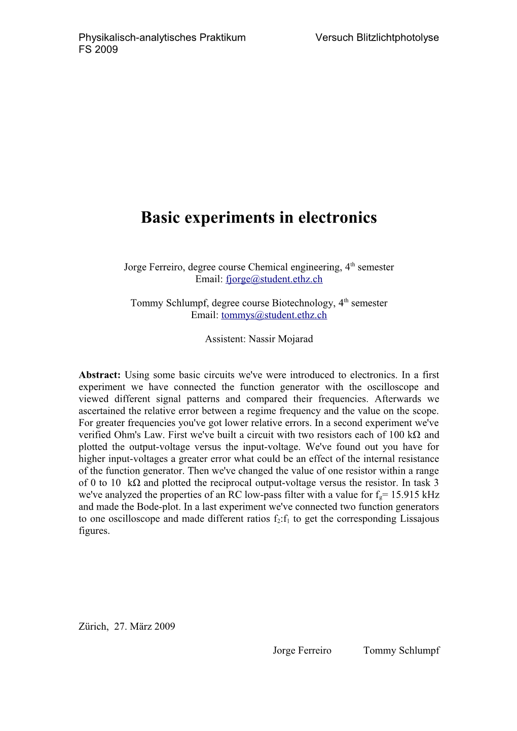 Basic Experiments of Electronics