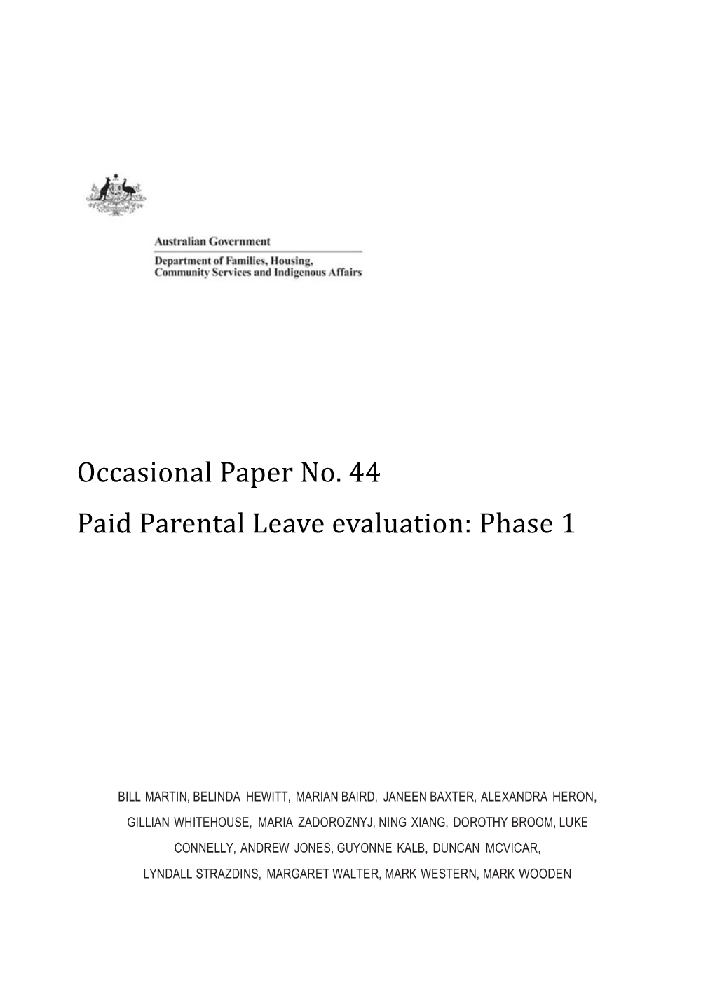 Occasional Paper Number 44