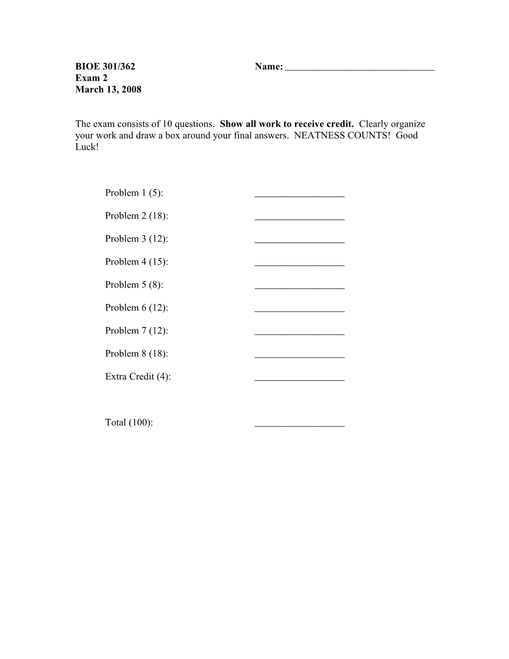 Exam Questions Lectures 3 and 4