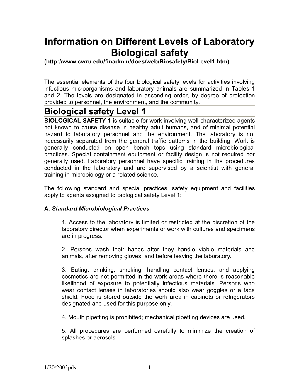 Laboratory Biosafety Level Criteria