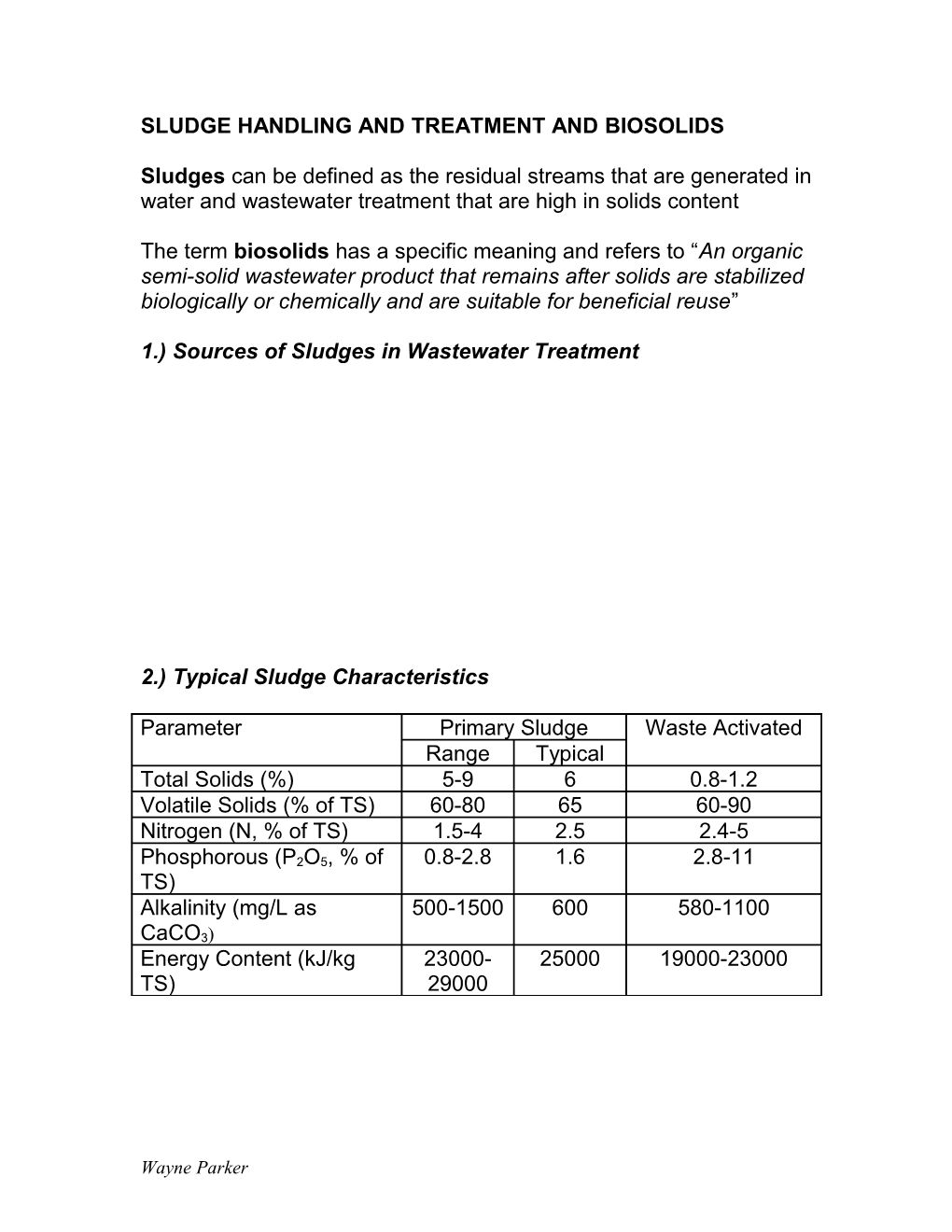 Sludge Handling, Treatment and Biosolids