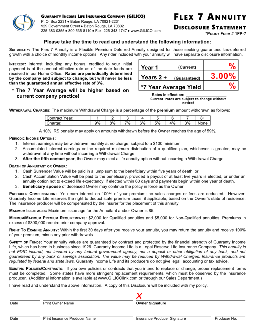 GILICO - Flex Choice Disclosure Statement & App