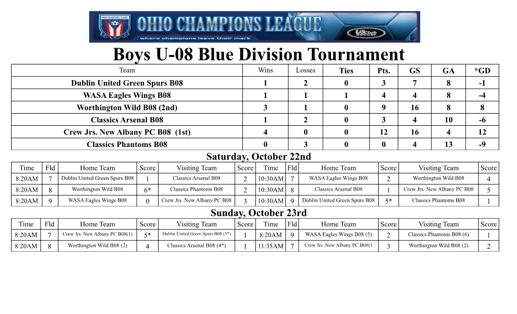 Boys U-08 Blue Division Tournament