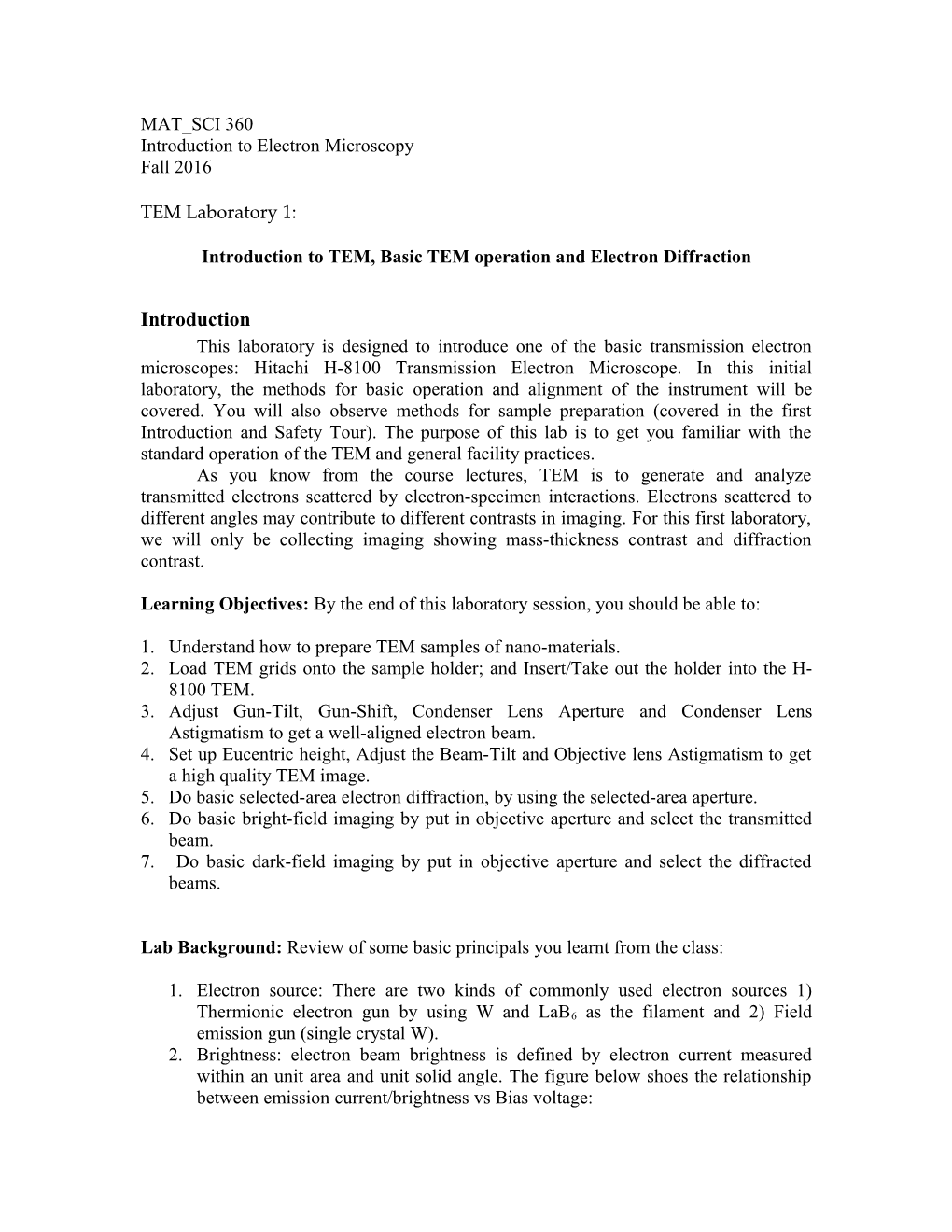 MSE 360 TEM Lab 1: Introduction to TEM and TEM Sample Preparation