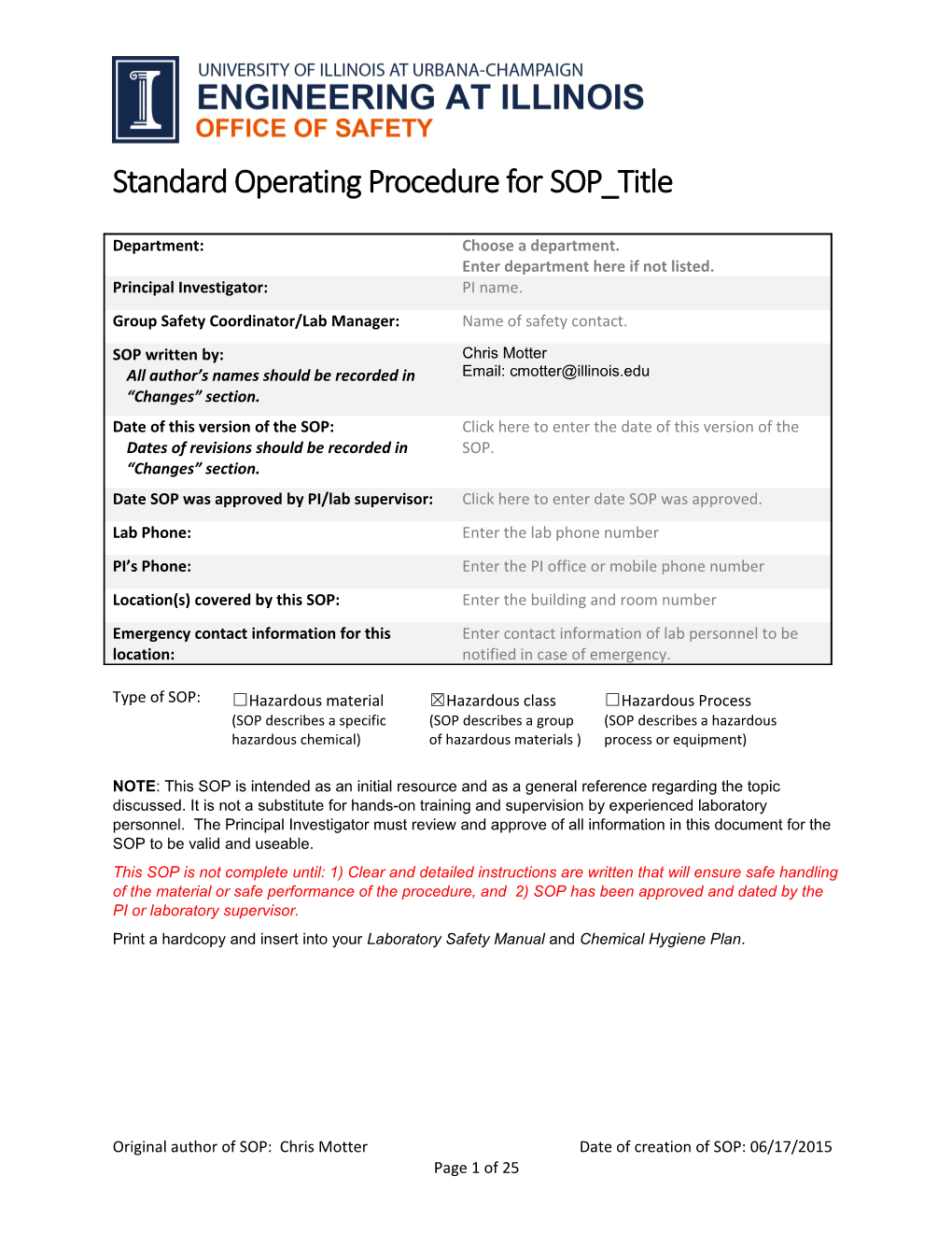 Standard Operating Procedure for Flammable Materials