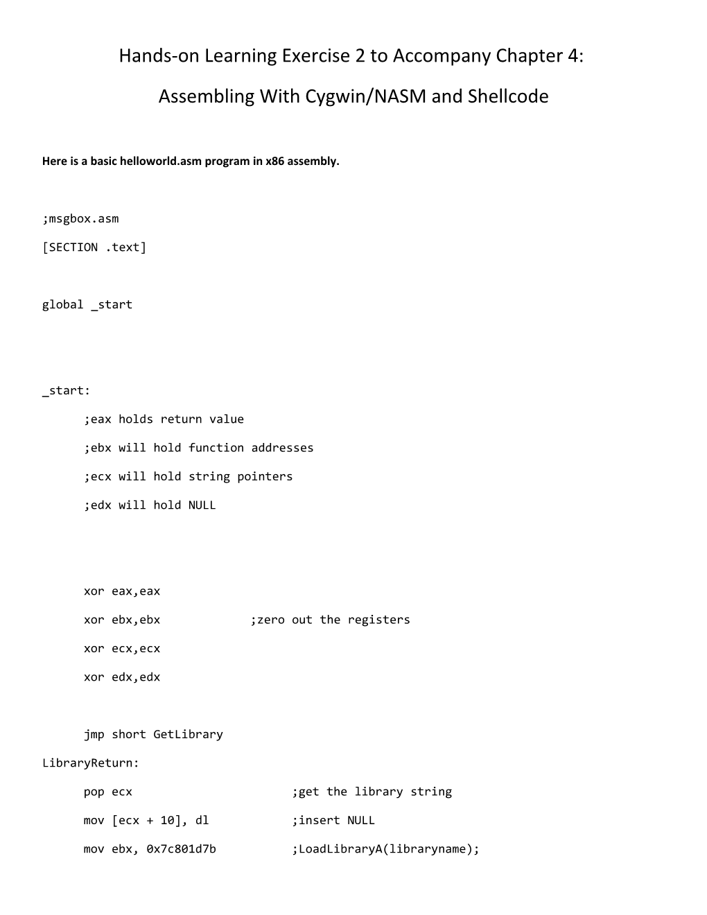 Hands-On Learning Exercise 2 to Accompany Chapter 4