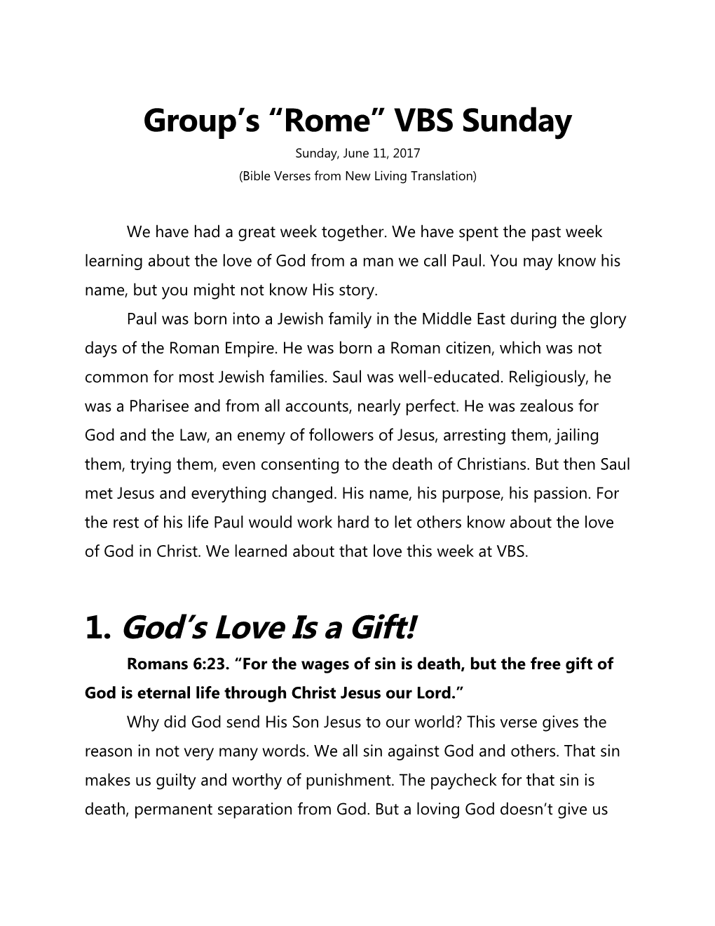 Group S Rome VBS Sunday