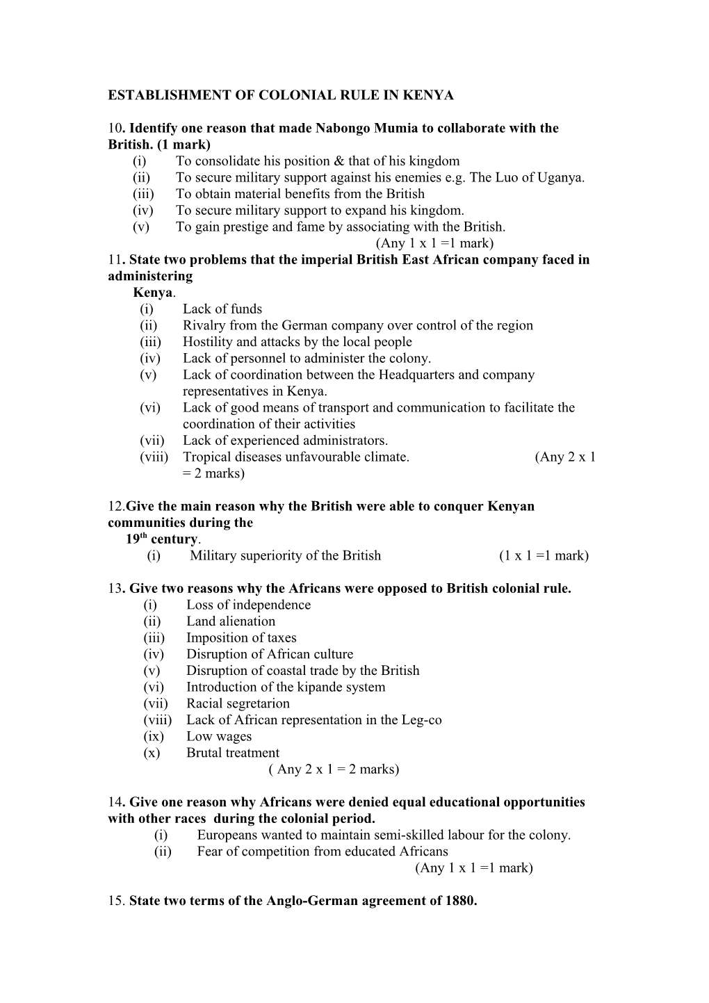 Establishment of Colonial Rule in Kenya