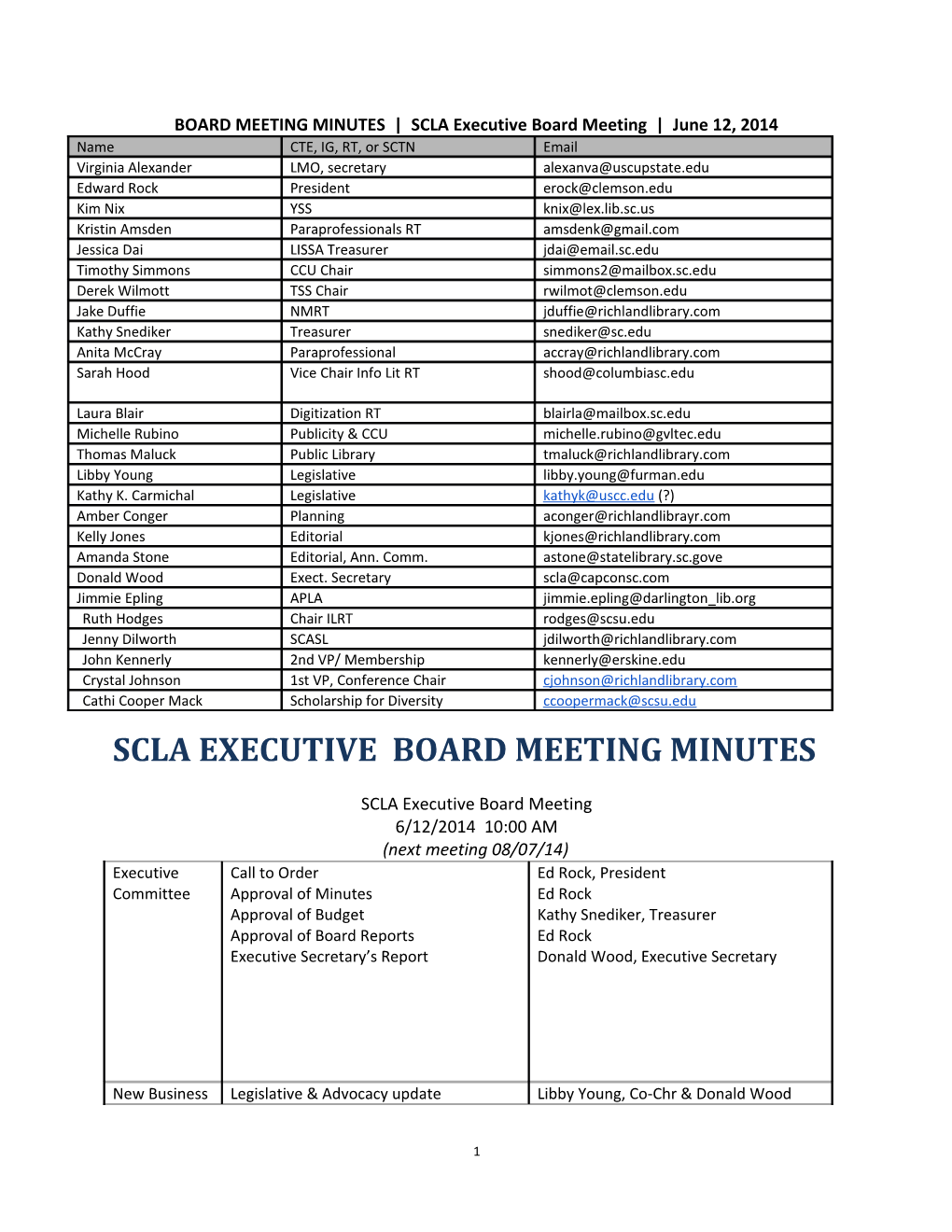 SCLA Board Minutes 6.12.2014