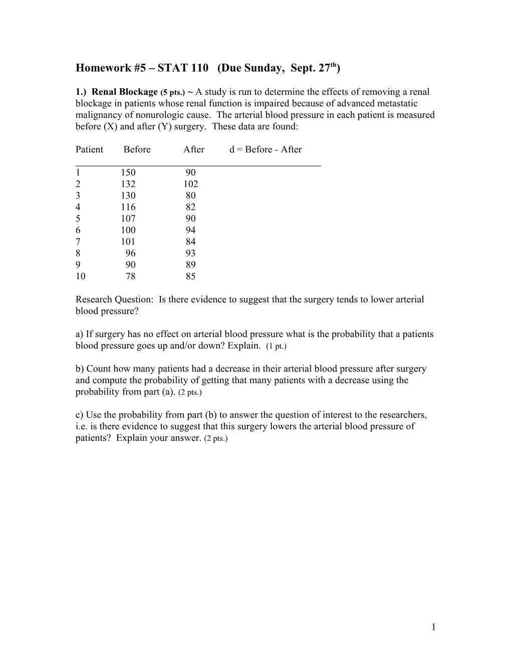 Homework #4 STAT 110 (Due May )