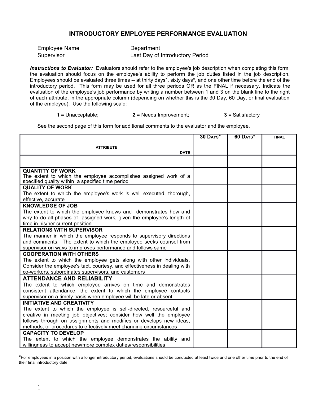 Probationary Employee Performance Evaluation