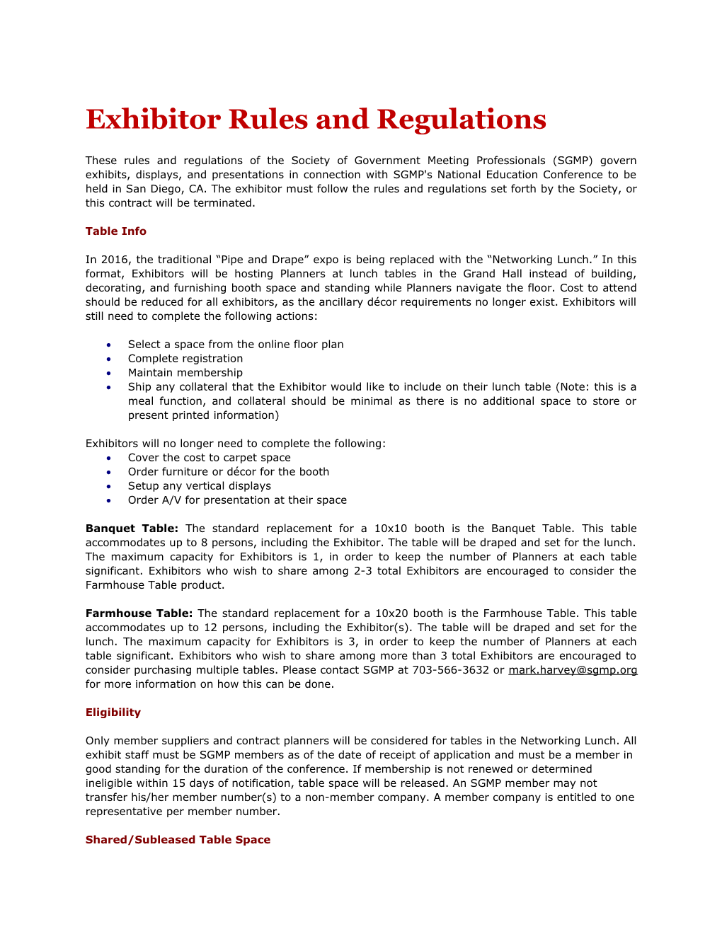 Exhibitor Rules and Regulations