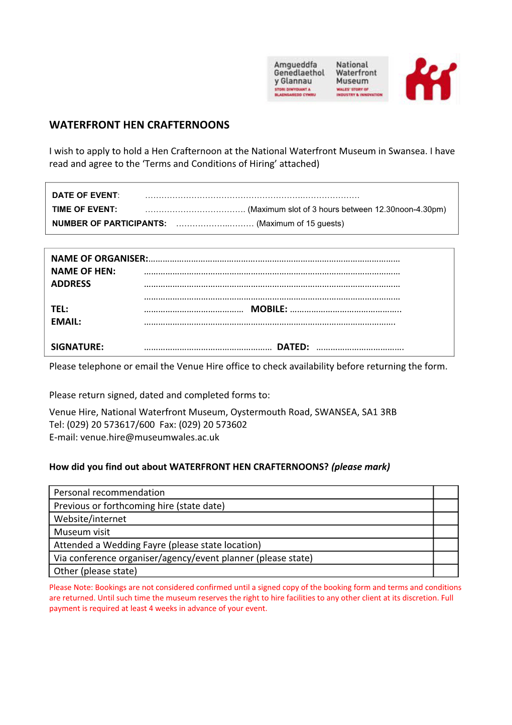 Birthday Party Booking Form NMC