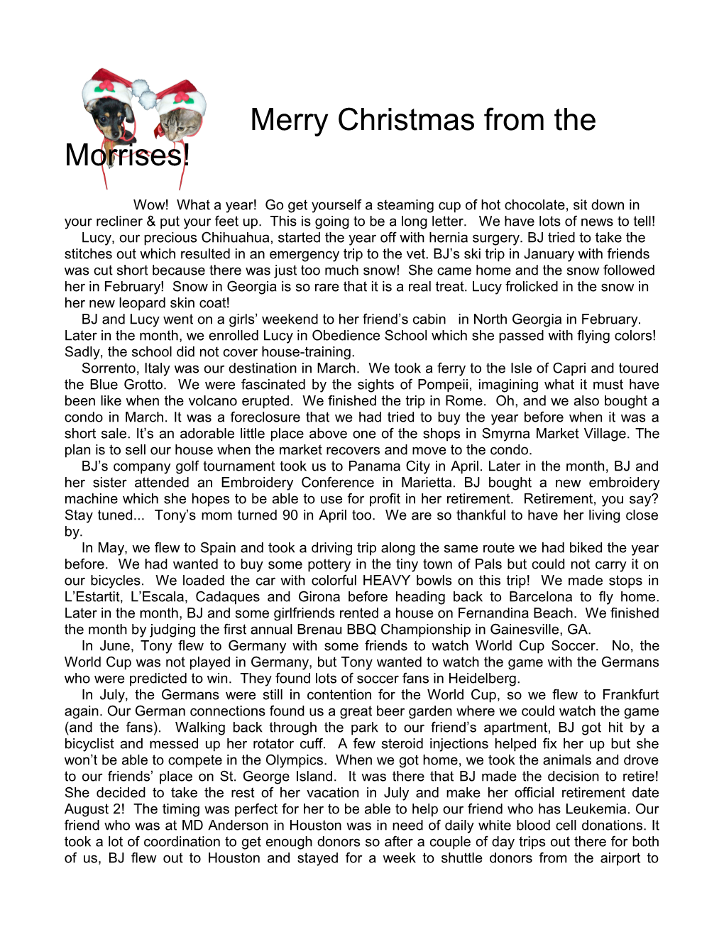 2010 BJ and Tony Morris Christmas Letter