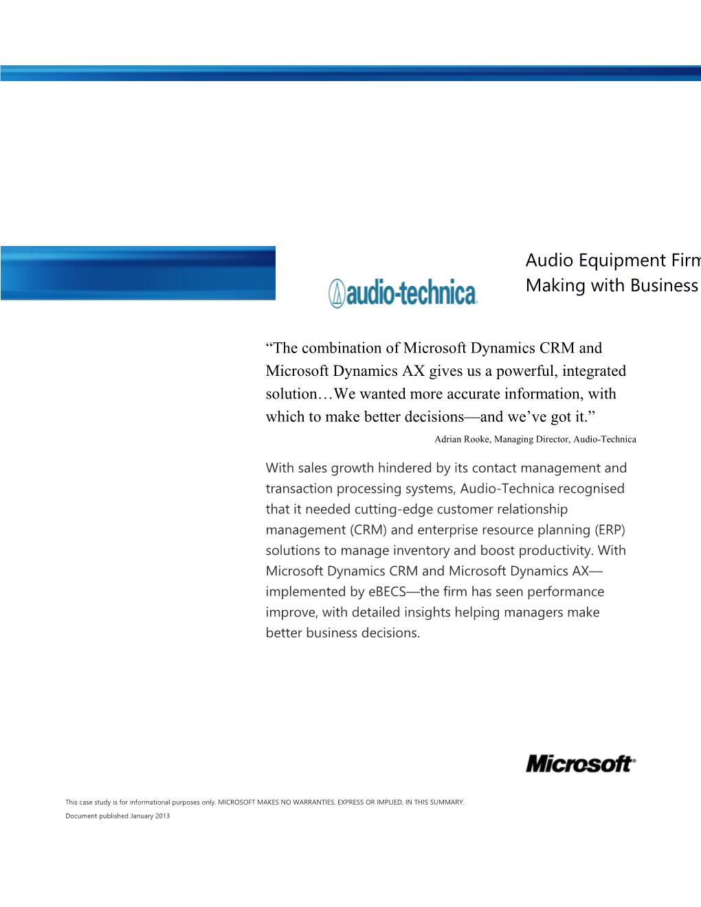 Writeimage CSB Total Clarity with Ebecs, Microsoft Dynamics AX and CRM: Audio Equipment