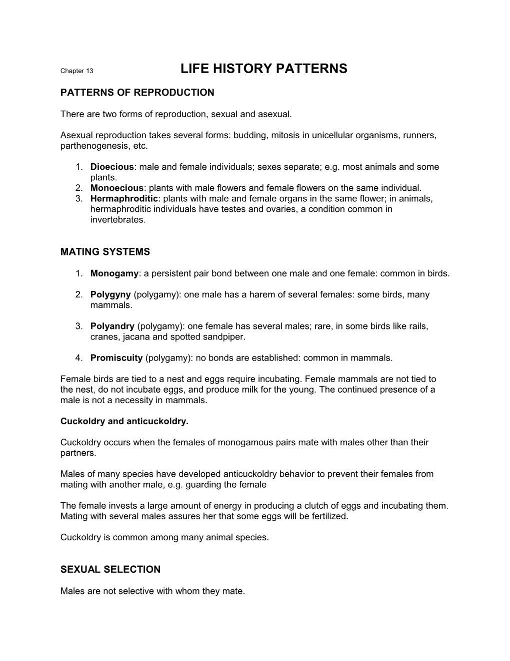 Chapter 13 LIFE HISTORY PATTERNS