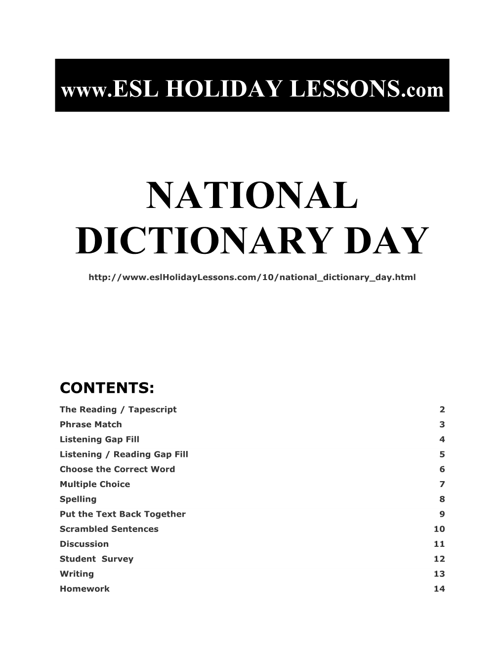Holiday Lessons - National Dictionary Day