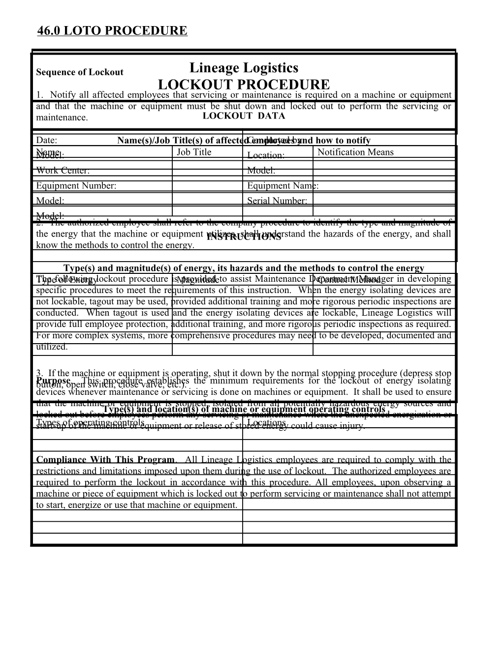 46.0 Loto Procedure