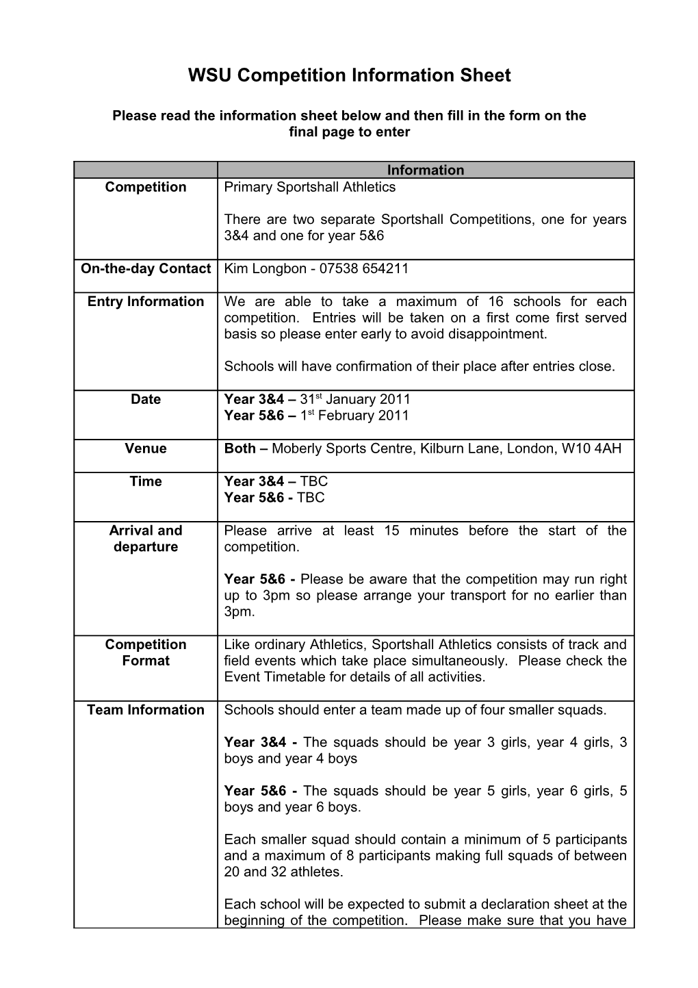 WSU Competition Information Sheet