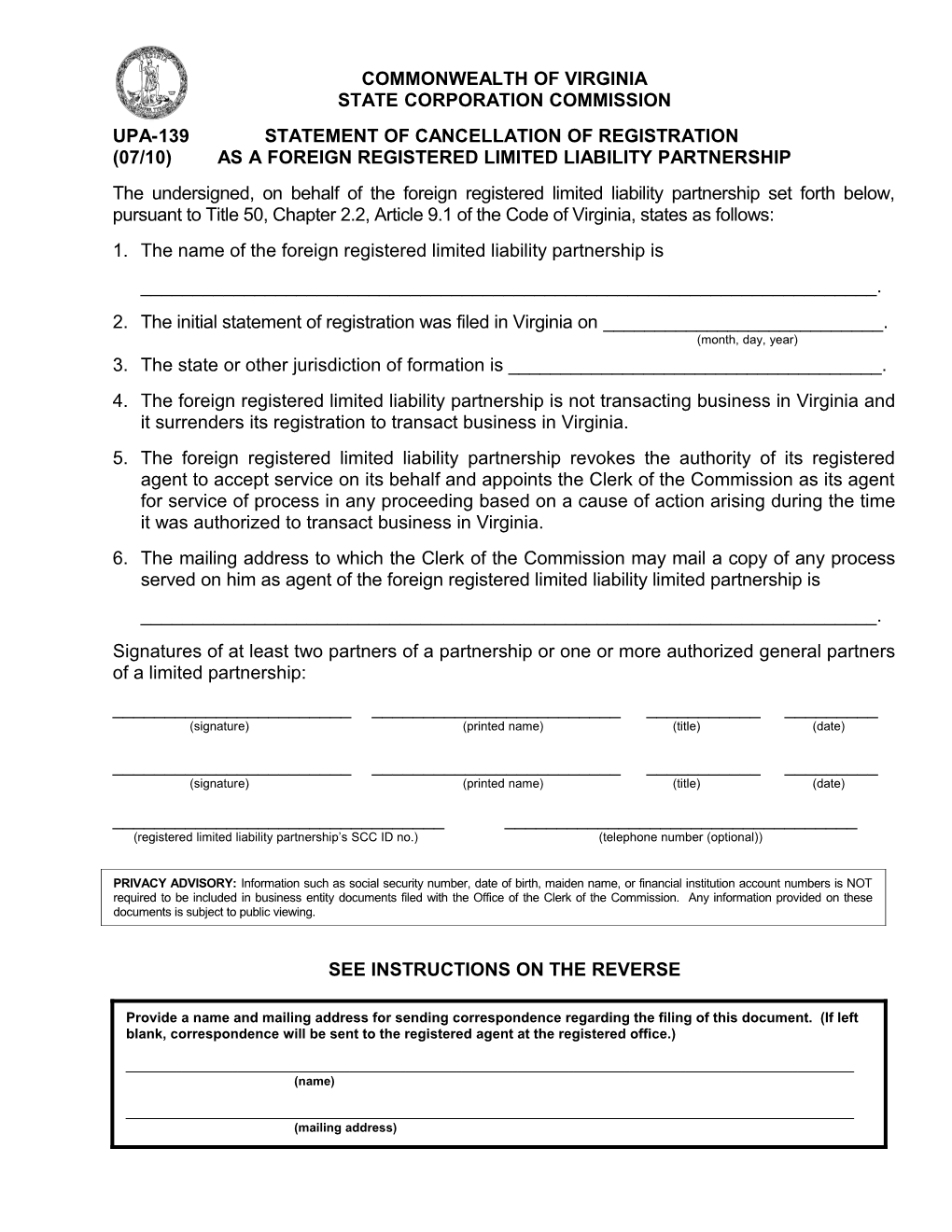 Llp Foreign Withdrawal Form