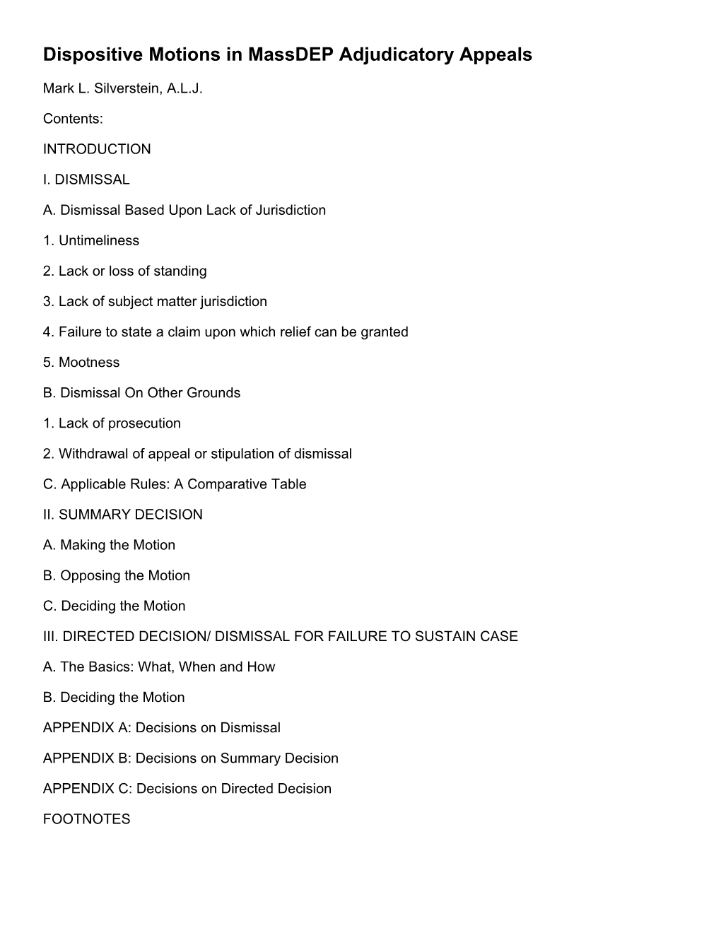 Dispositive Motions in Massdep Adjudicatory Appeals