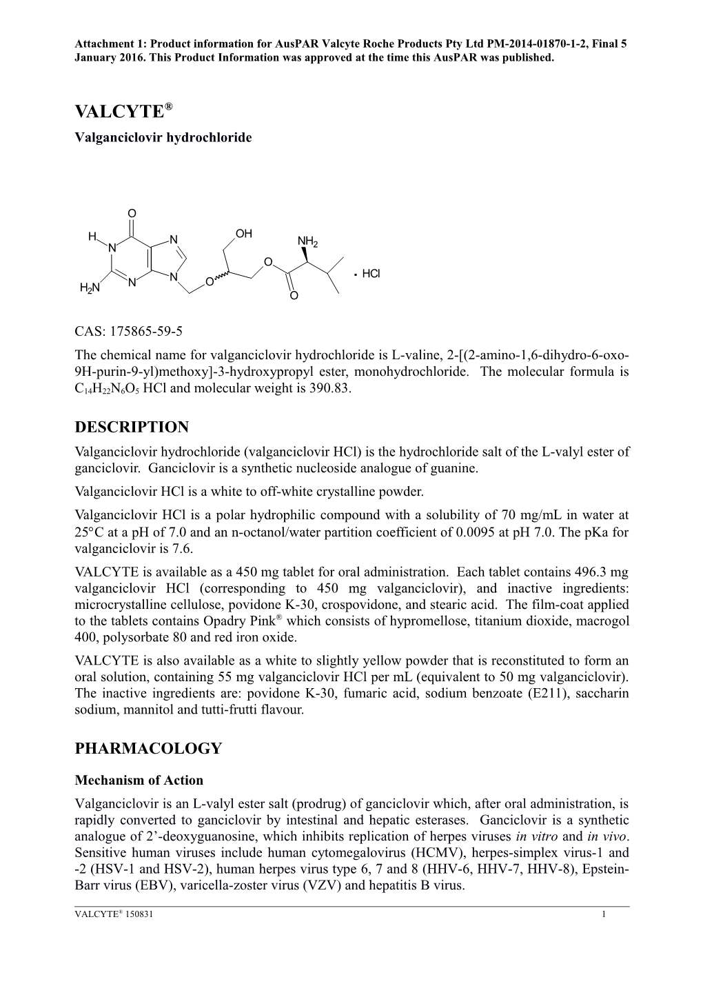 Auspar Attachment 1: Product Information for Valganciclovir