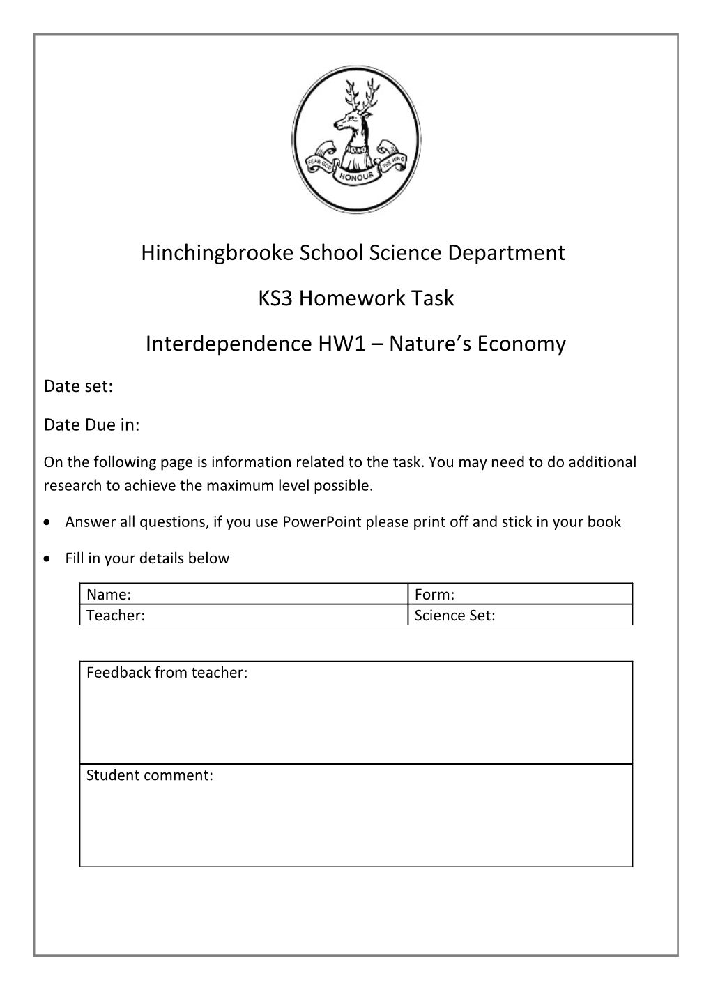 Hinchingbrooke School Science Department