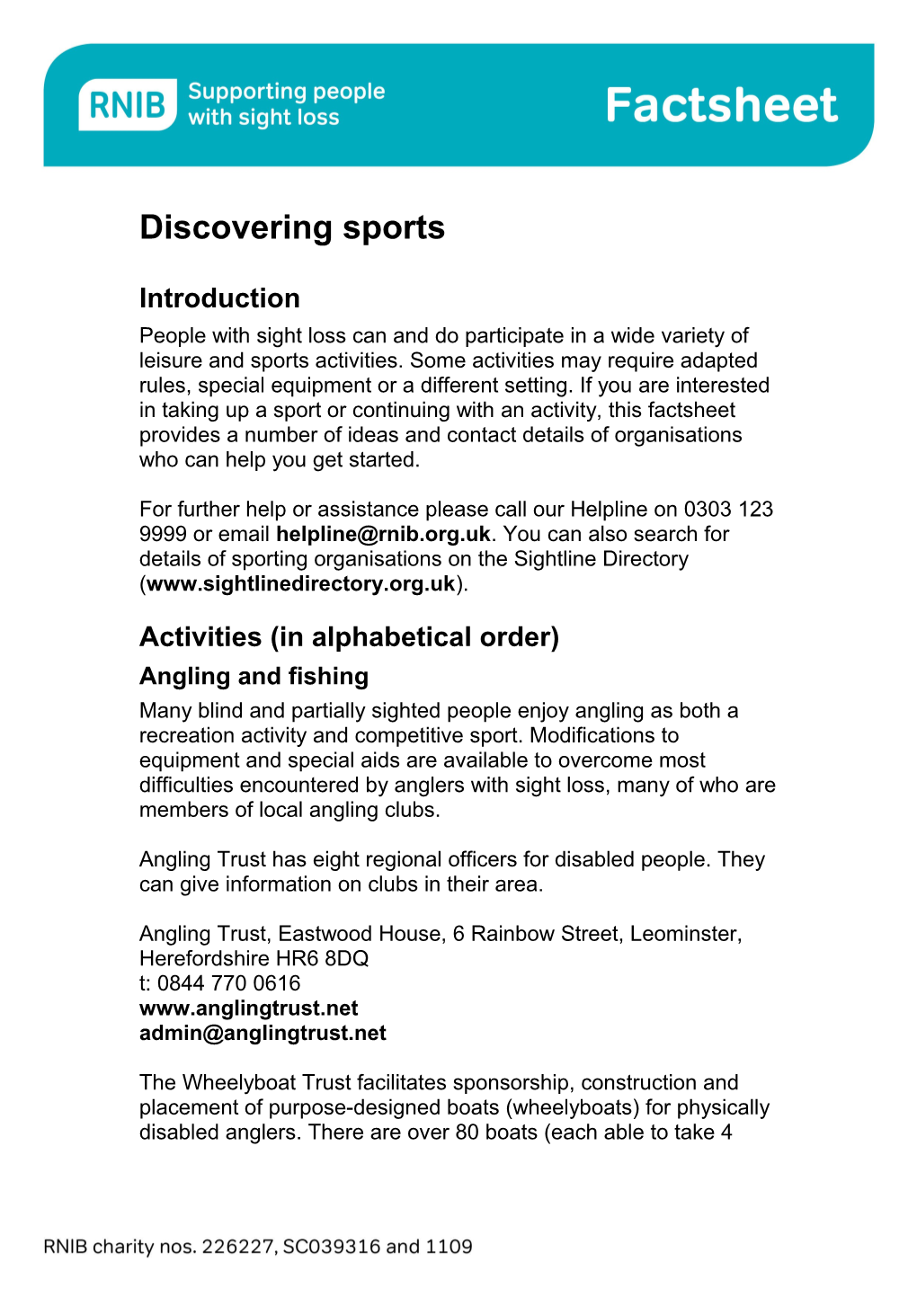 Discovering Sports Factsheet