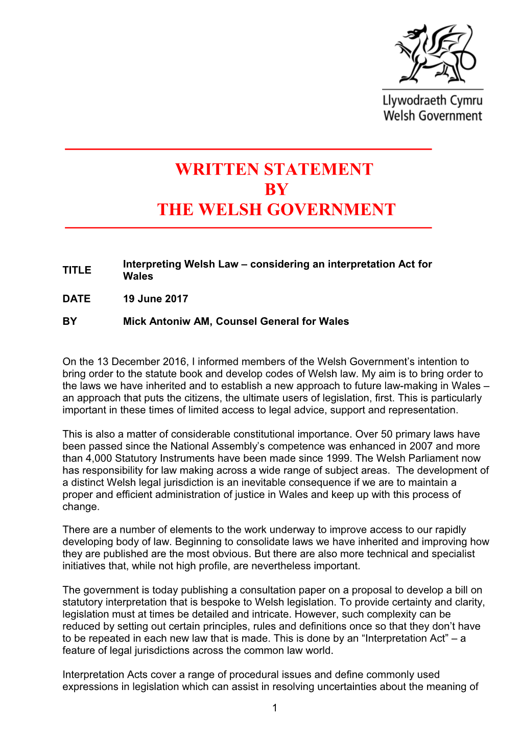 Interpreting Welsh Law Considering an Interpretation Act for Wales