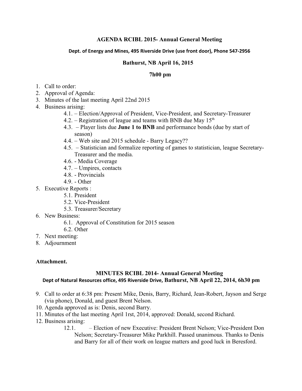 AGENDA RCIBL 2015- Annual General Meeting