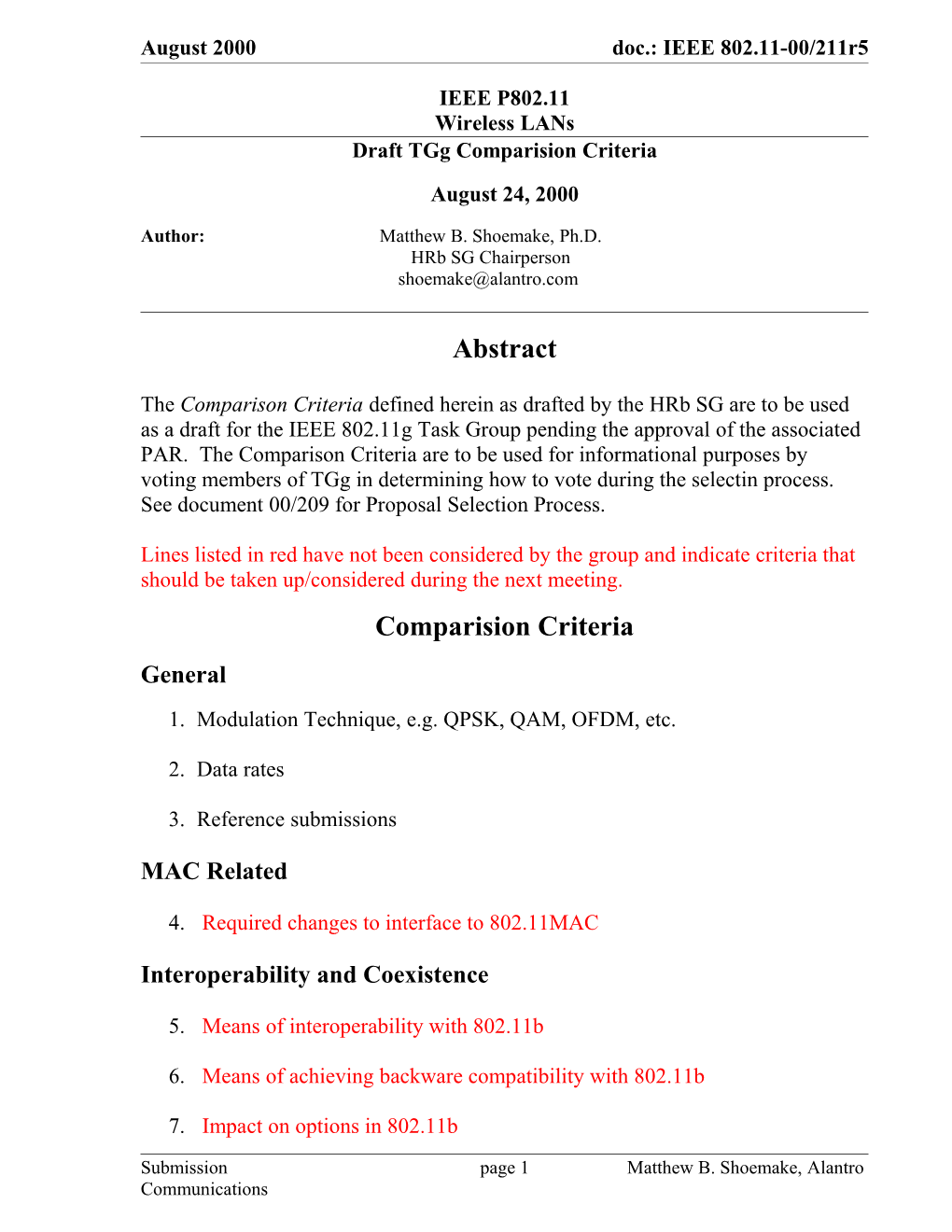 Draft Tgg Comparision Criteria