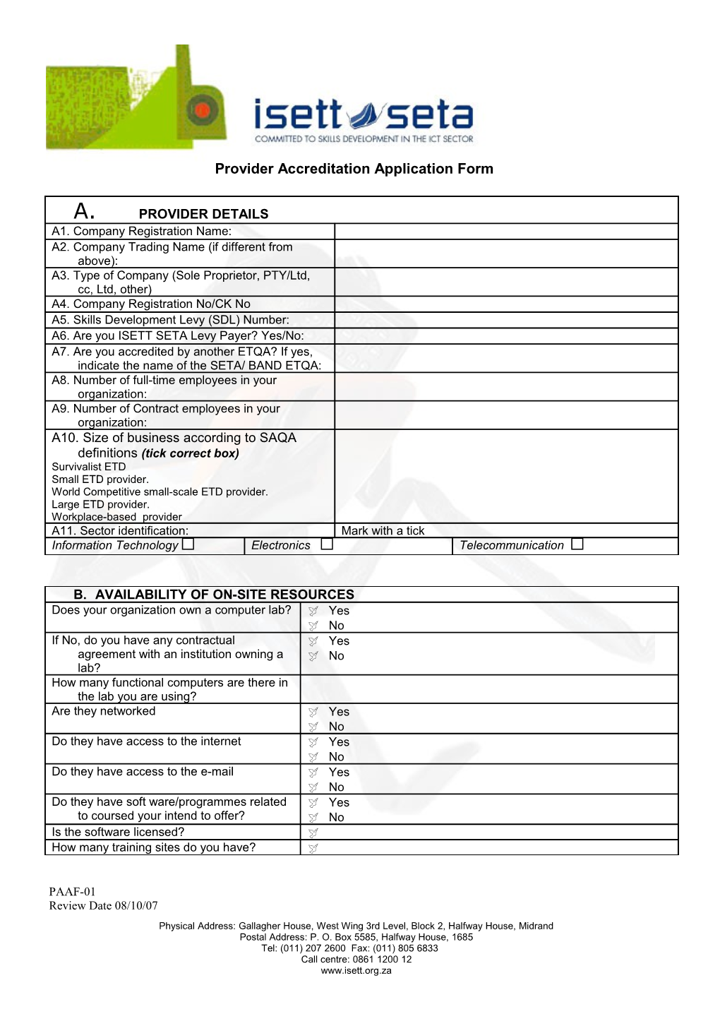 Provider Accreditation Applicationform