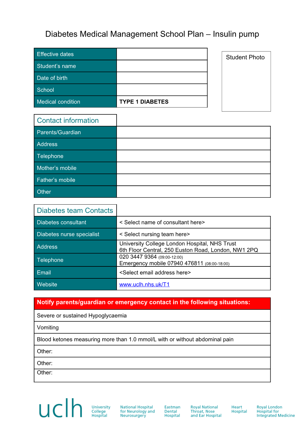 Diabetes Medical Management School Plan Insulin Pump