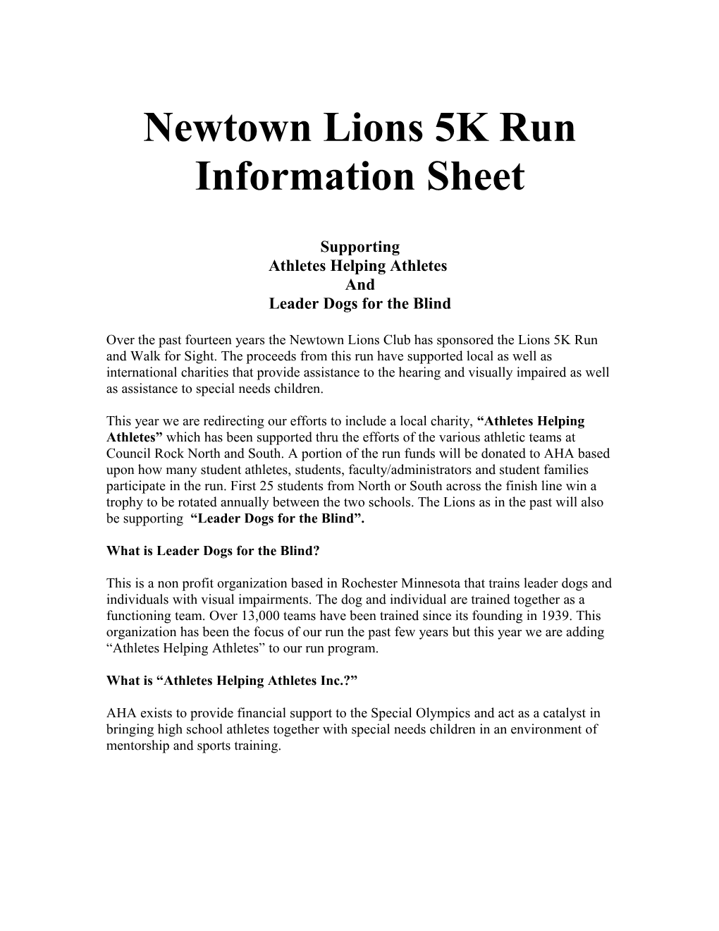 Newtown Lions 5K Run Information
