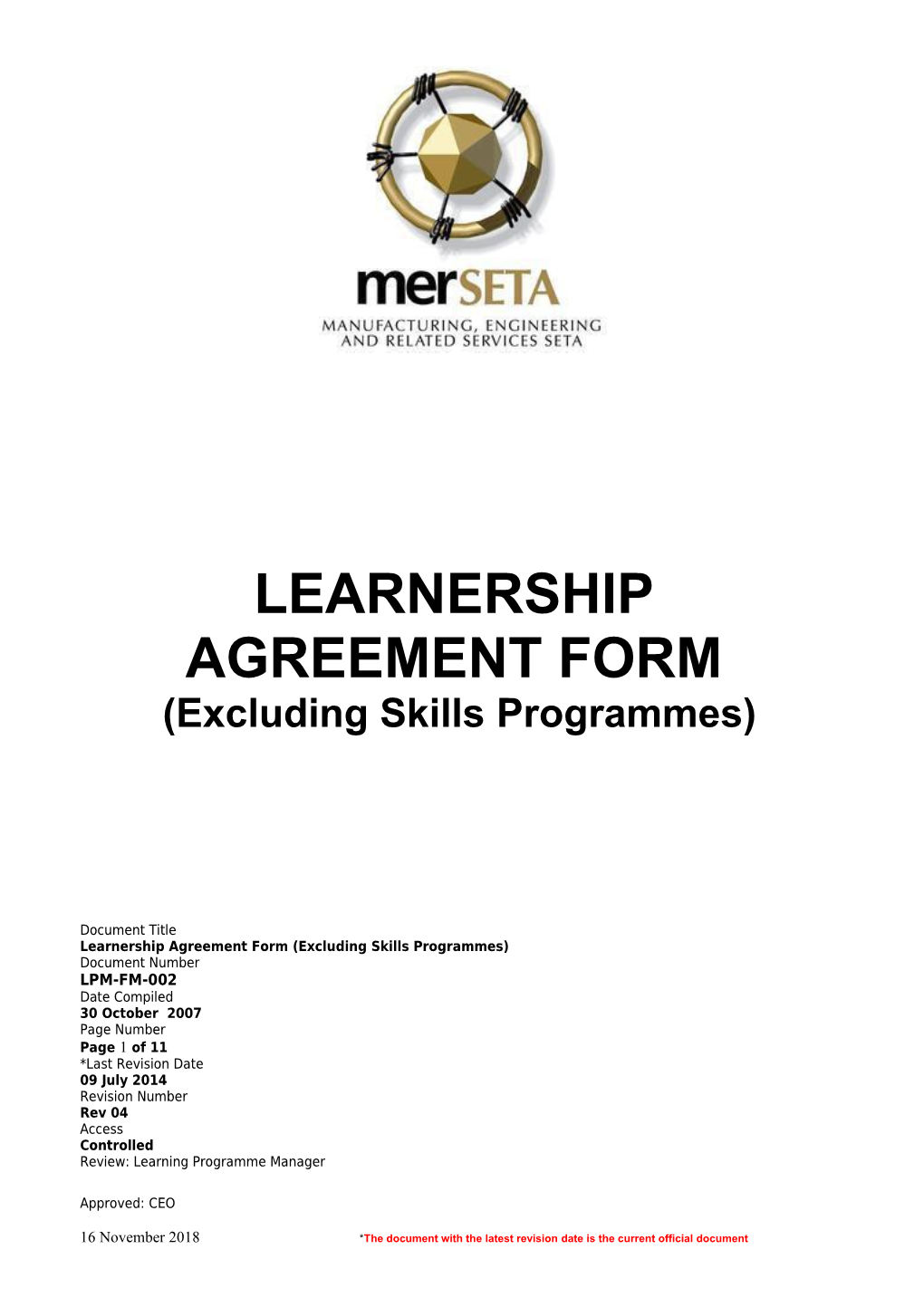 Learnership Agreement Form