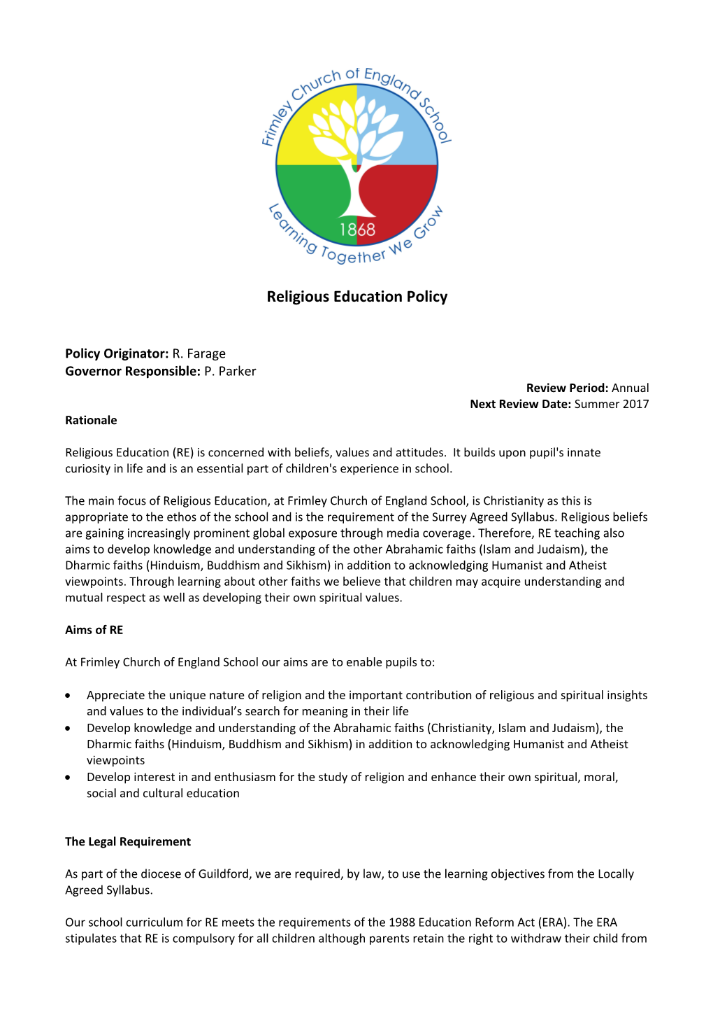 Religious Education Policy