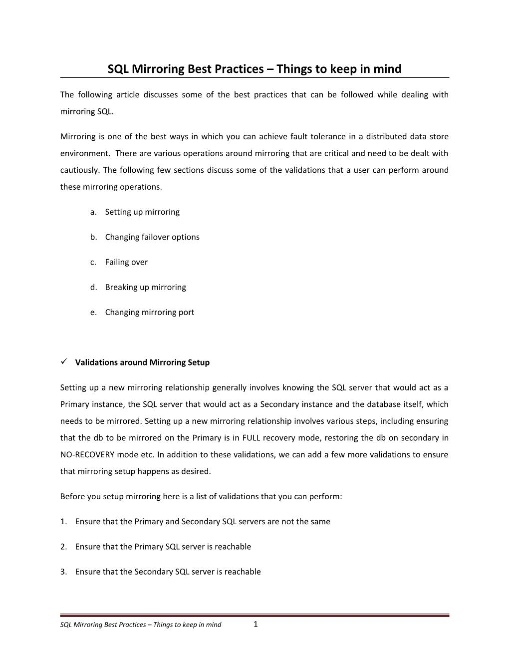 SQL Mirroring Best Practices Things to Keep in Mind