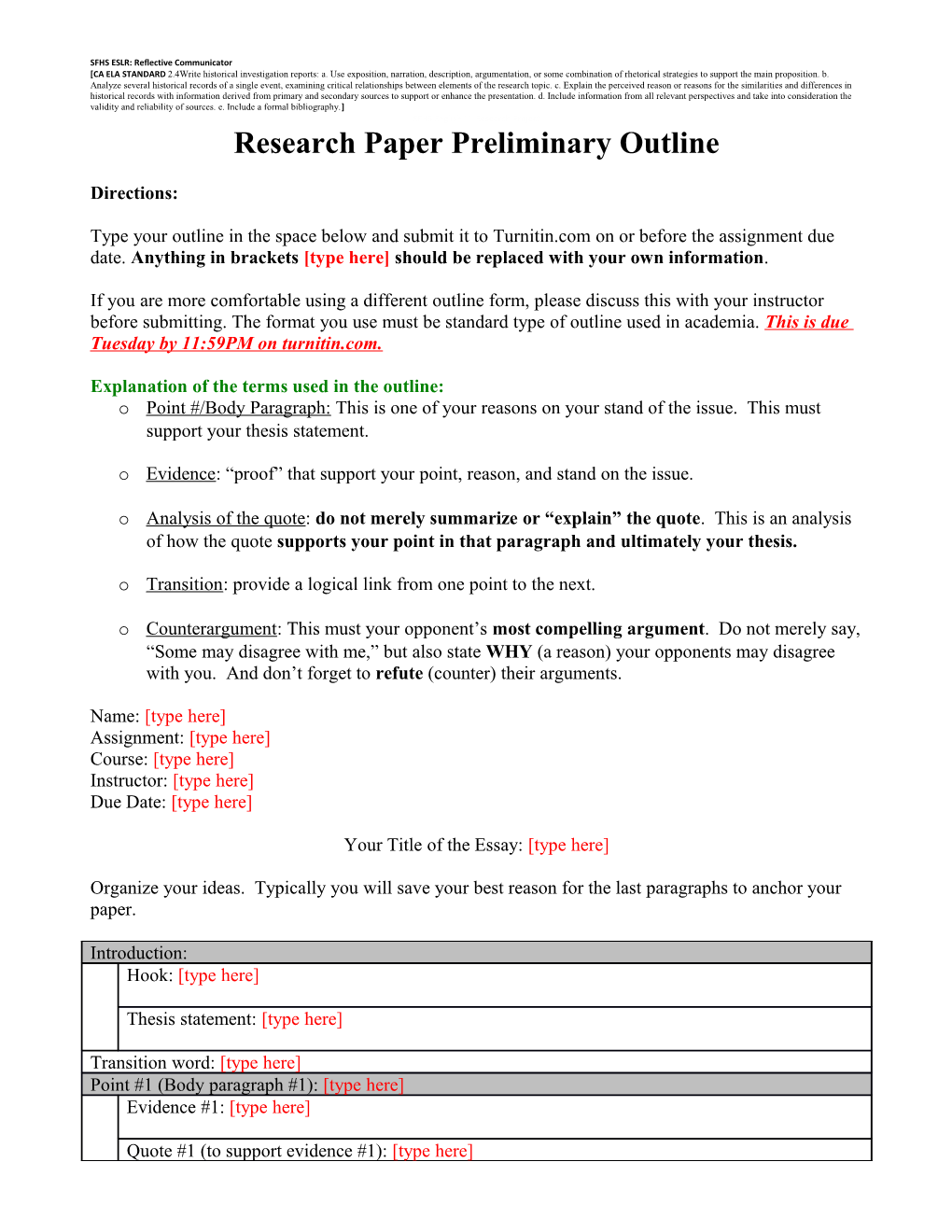 CA ELA Standard 2.4Write Historical Investigation Reports