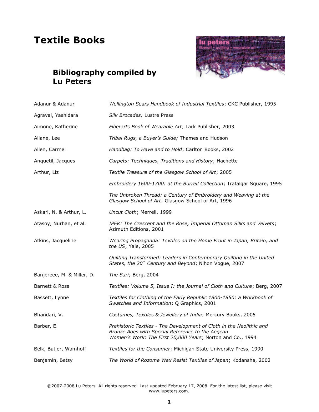 Bibliography Compiled by Lu Peters