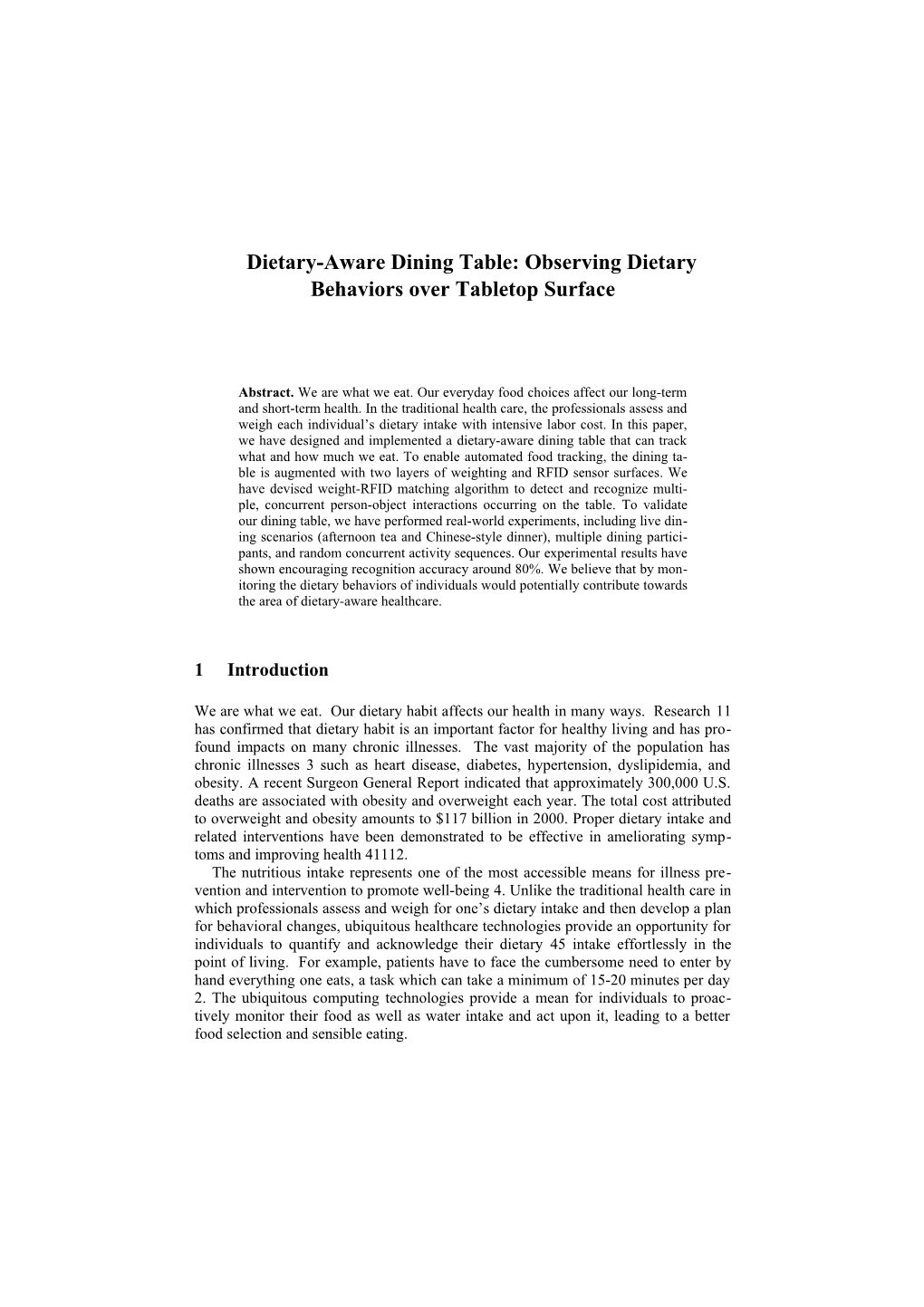 Dietary-Aware Dining Table: Observing Dietary Behaviors Over Tabletop Surface