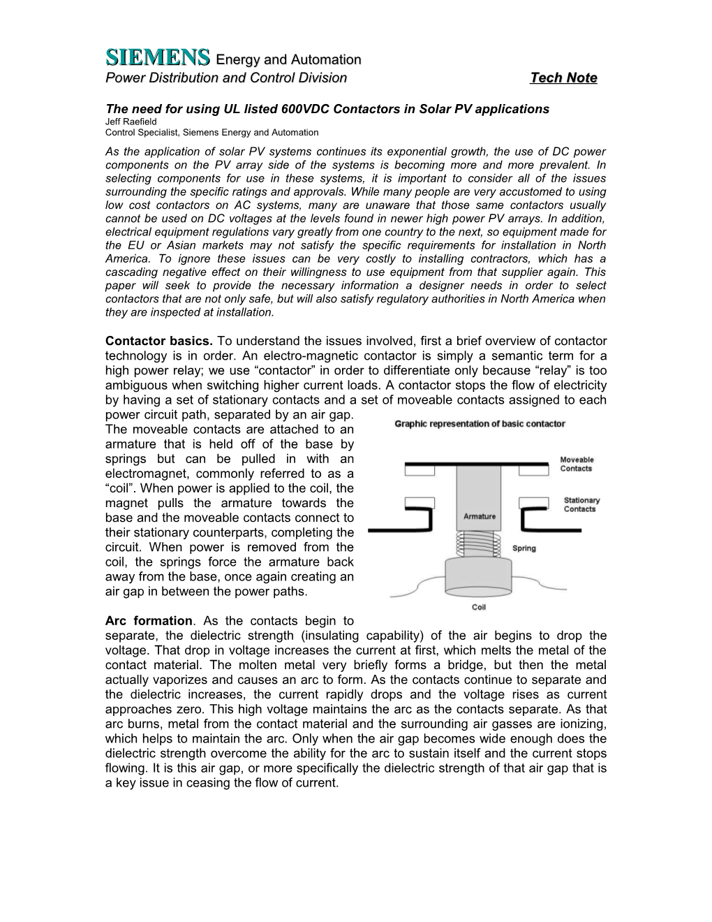 The Need for Using UL Listed 600VDC Contactors in Solar PV Applications