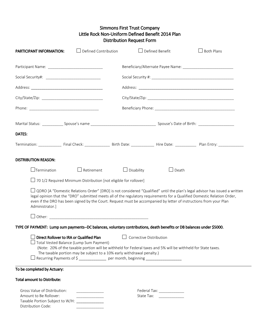 Metropolitan National Bank Distribution Request Form