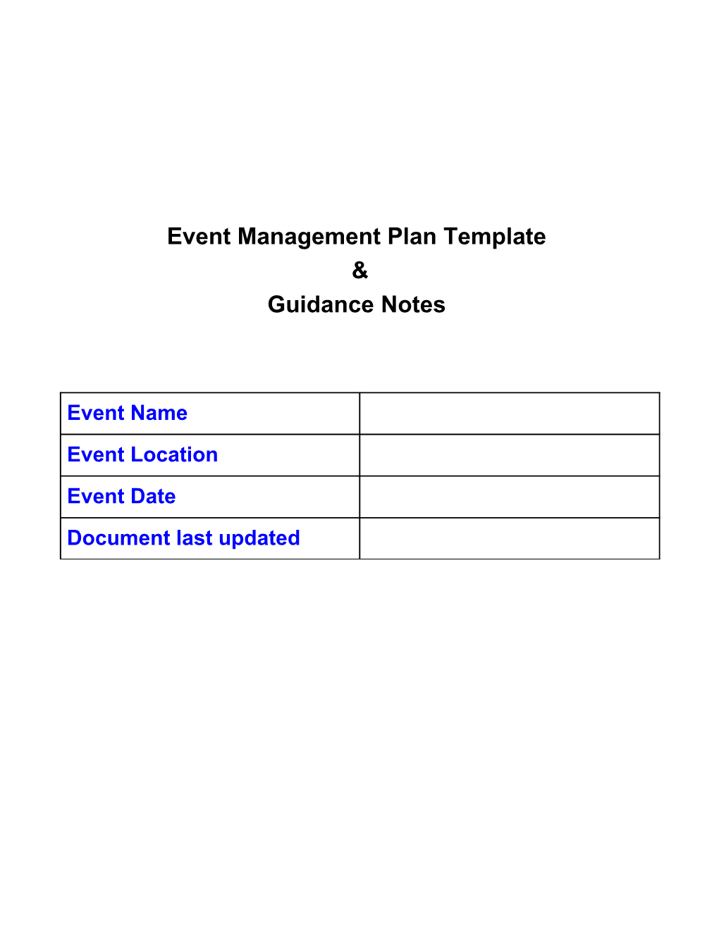 Event Management Plan Template