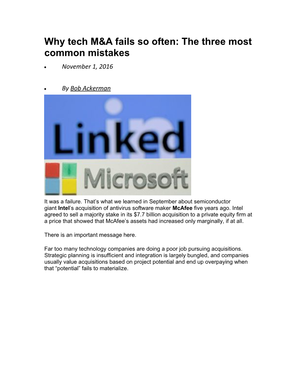 Why Tech M&A Fails So Often: the Three Most Common Mistakes