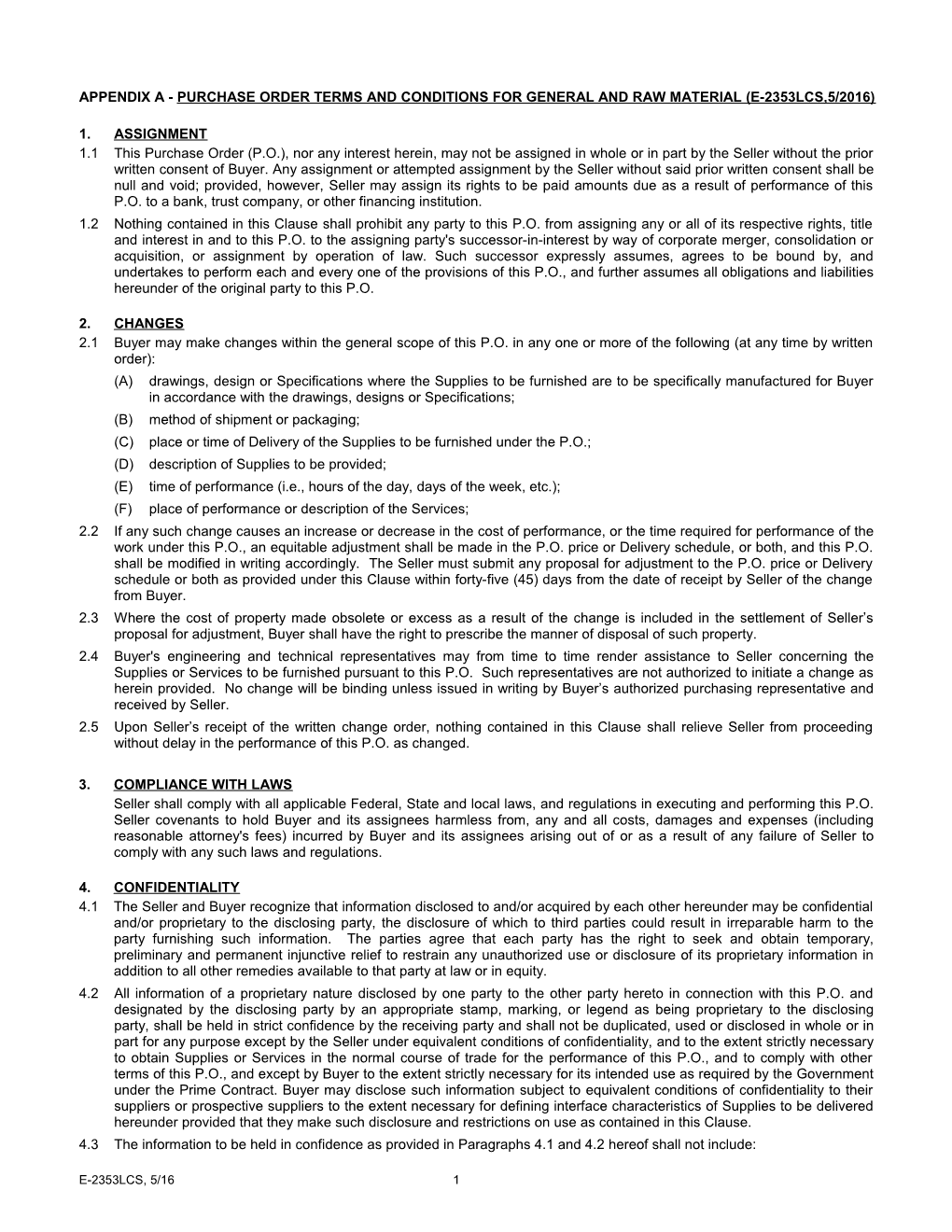 Appendix a - Purchase Order Terms and Conditions for General and Raw Material (E-2353Lcs, 12/06)