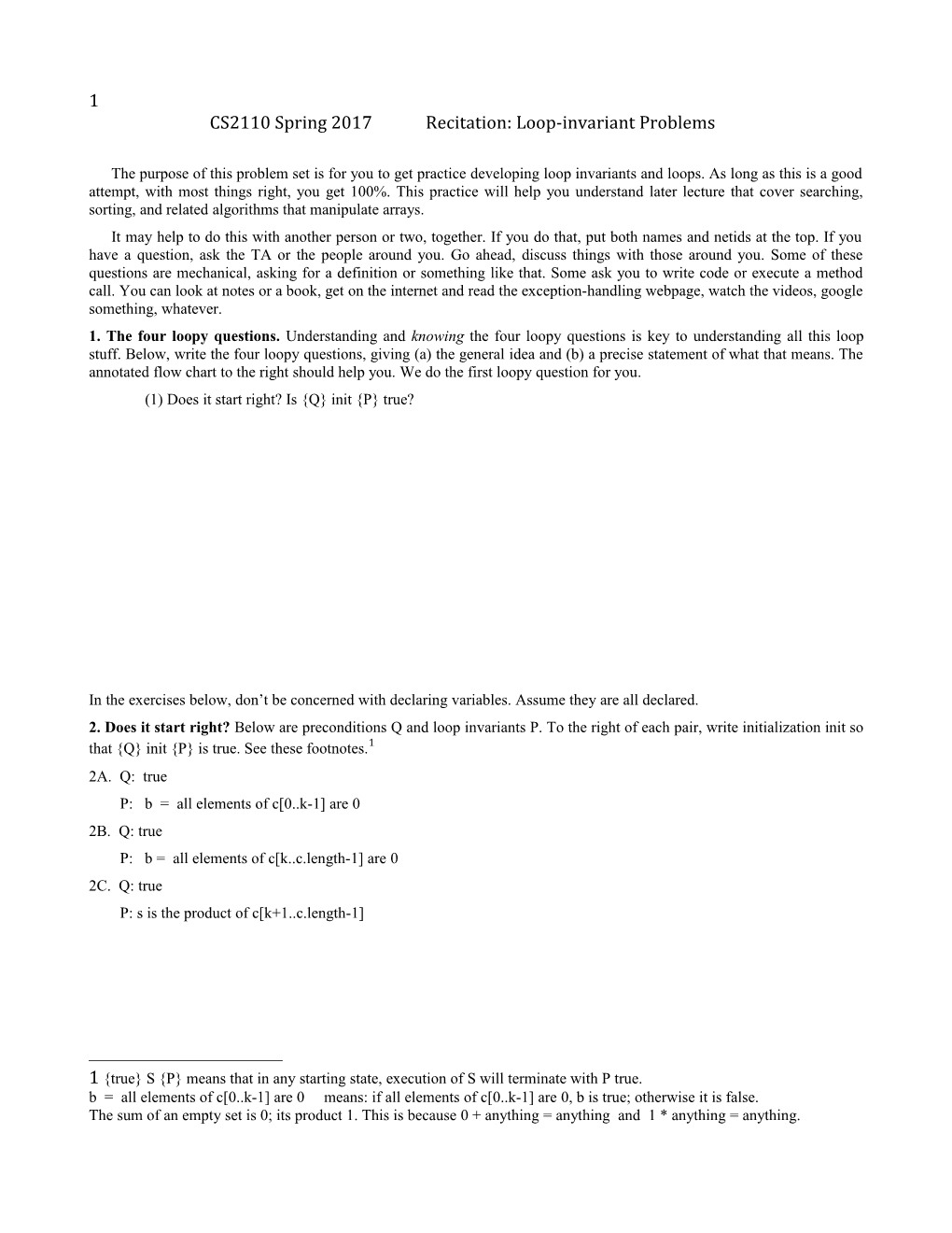 CS2110 Spring 2017 Recitation: Loop-Invariant Problems