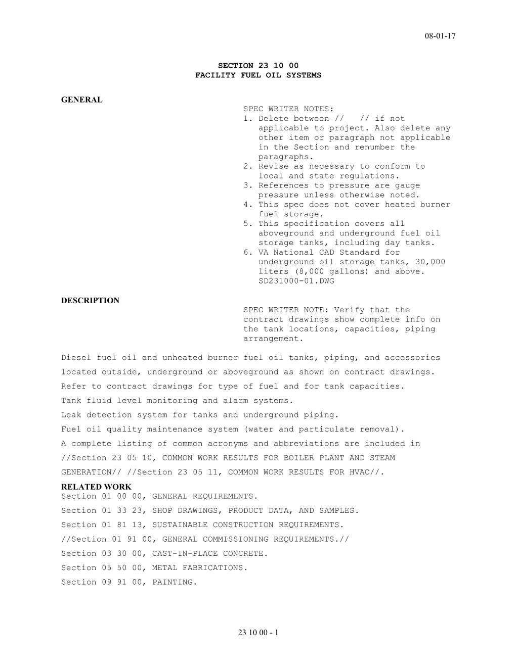 Section 23 10 00 - FACILITY FUEL SYSTEMS