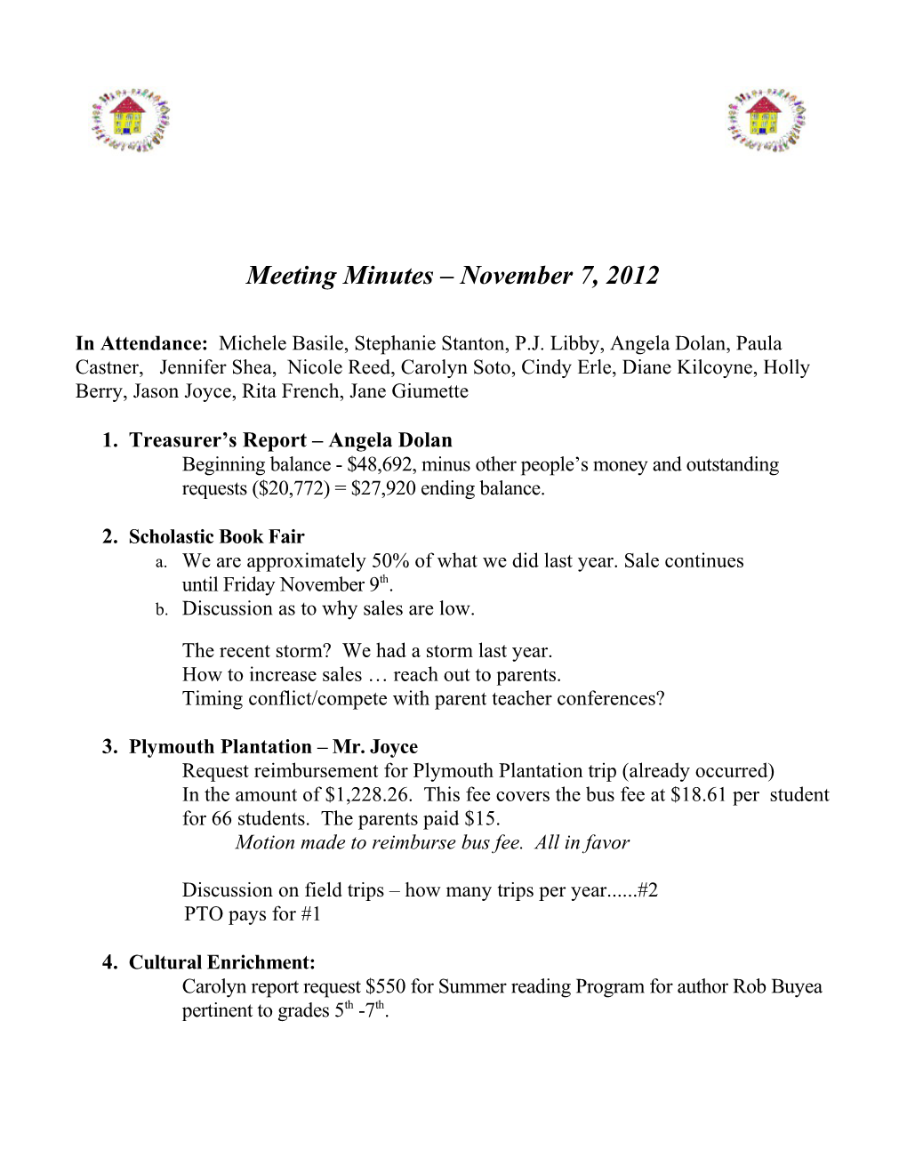 Meeting Minutes November 7, 2012