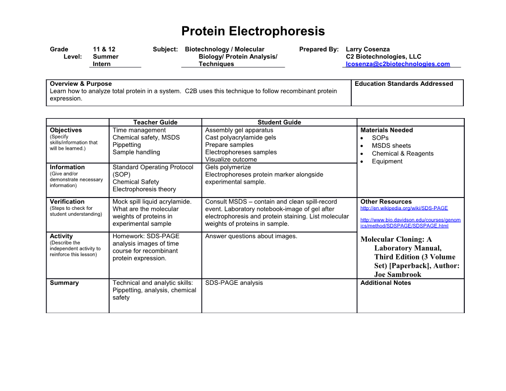 Biotechnology / Molecular Biology/ Protein Analysis/ Techniques