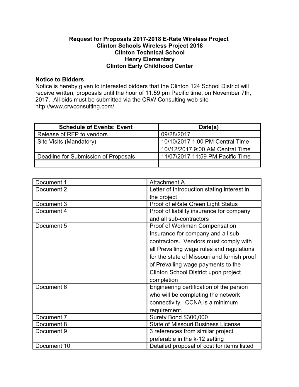 Request for Proposals 2017-2018 E-Rate Wireless Project